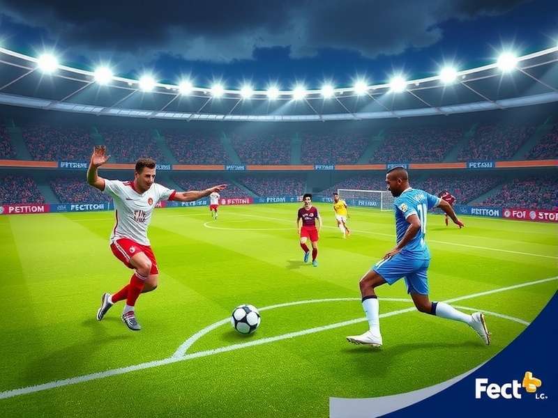 FC Mobile gameplay on a smartphone showing a striker scoring a goal
